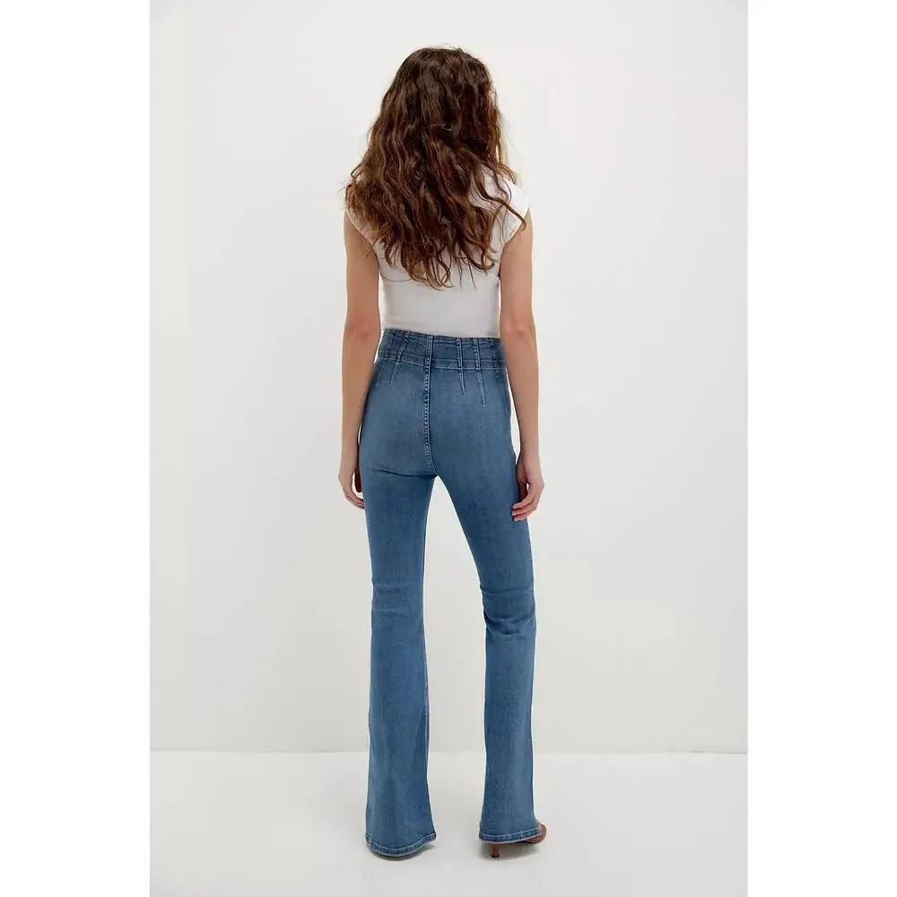 NWT Free People We The Free Jayde Jeans Size 27 High Rise Flare Leg Blue Denim